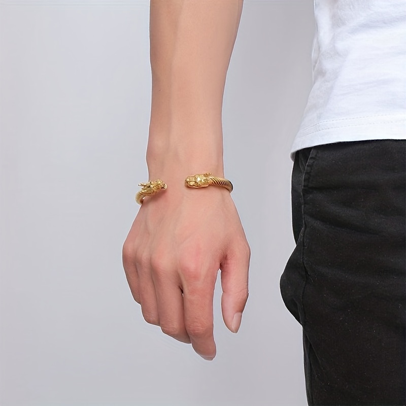 Men's Double Dragon Head Cuff Bangle